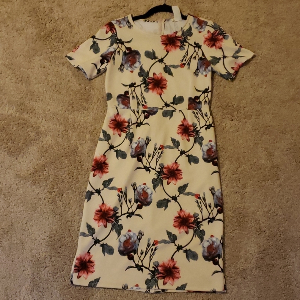 Below the knee floral on cream dress